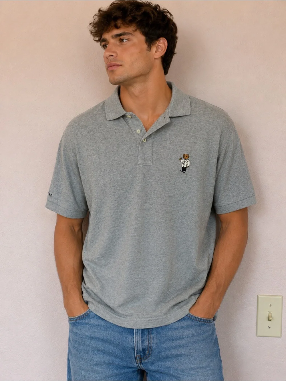 Polo by Ralph Lauren Grey Polo with Embroidered Bear. Size L